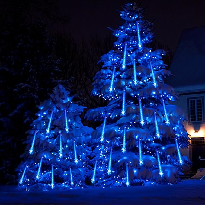 Aokudoni Blue Christmas Icicle Lights, 16 Inch 8 Tube Outdoor, UL Certified LED Connectable Decorations for Yard Porch Party Garden-VerdiqueGarden