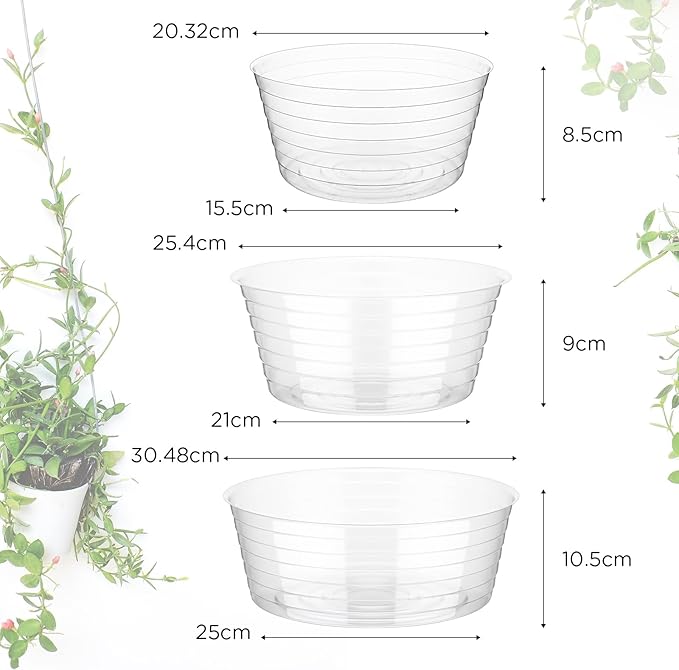Hoolerry Plastic Plant Saucer Clear Deep Drip Tray Thickened Clear Plant Saucers Trays for Pots Deep Drip Trays for Home Garden Indoor and Outdoor Potted(15 Pcs,8, 10, 12 Inch)-VerdiqueGarden