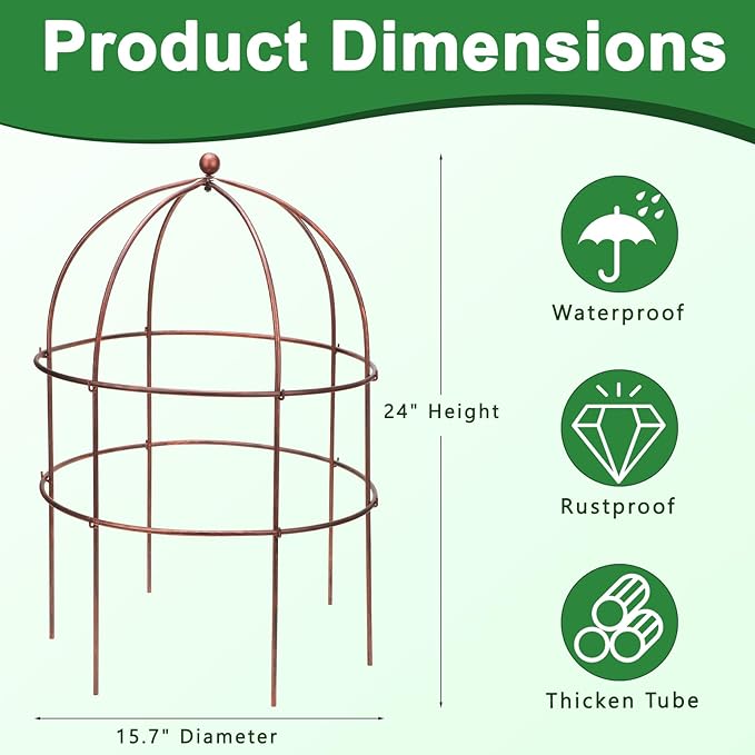 1 Pcs Jardin Bird Cage Plant Support 24" H Large Sturdy Grow-Through Flower Support Peony Cage Climbing Plant Support Trellis Sculptural Garden Decor for Perennial Flowers Vintage Gold-VerdiqueGarden