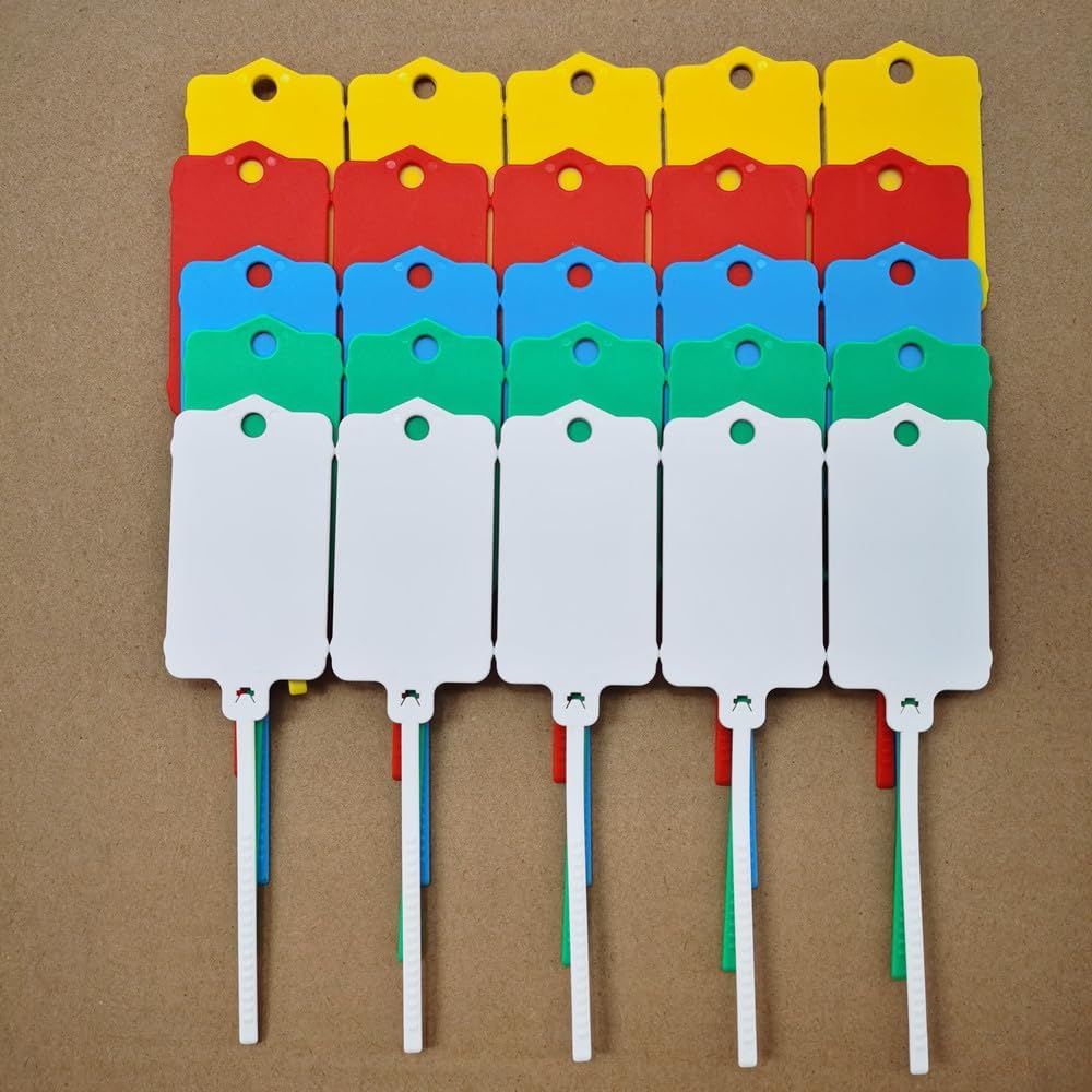 100pcs Reusable Blank Plastic Tags Ties Key Tags 1.45"*2.48" Serrated Tension Sealing Strap with Large Label Plastic Tie Mark Label Waterproof Hang Sign Write on Tag (5 Colors Mixed, 100pcs)-VerdiqueGarden