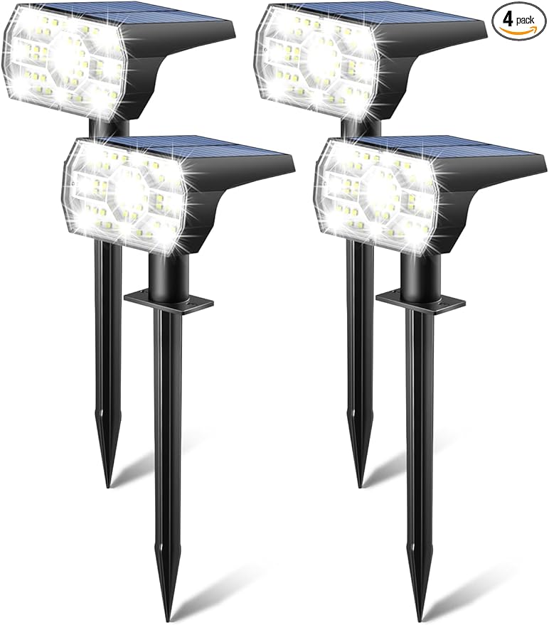 Kaxiida Solar Lights Outdoor Waterproof IP68, 3 Lighting Models Solar Powered Spot Lights Outdoor, 56LED Light Dusk to Dawn for Yard Patio Garden Pathway Landscape Lighting-VerdiqueGarden