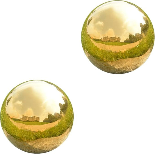 Nerien Gazing Ball, 3.9" Stainless Steel Garden Mirror Globe, Polished Ornament Sphere, Hollow Floating Reflective Hemisphere, Home Outdoor Pond Housewarming Swimming Pool Decoration, Gold, 2pcs-VerdiqueGarden