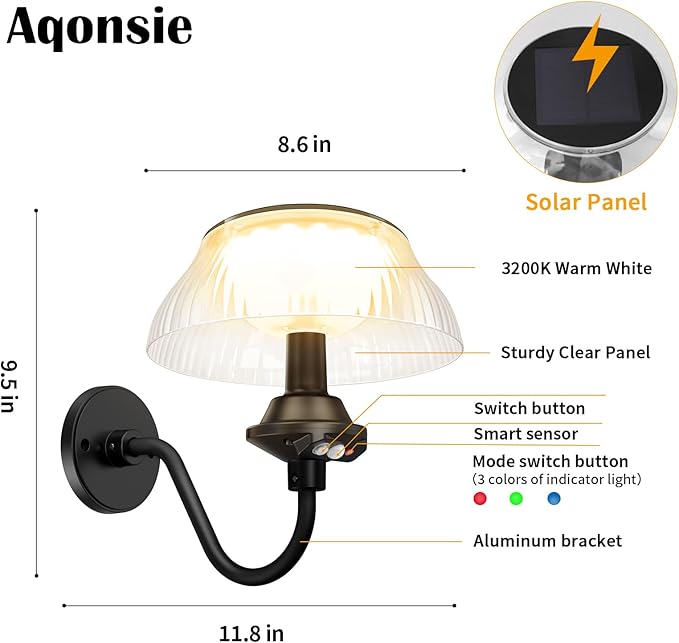 Aqonsie Solar Barn Lights Outdoor with 3 Lighting Modes & Motion Sensor, Attractive Solar Wall Lights Outdoor, Waterproof Outdoor Solar Light for Chicken coop, Barn, Shed, Garden, Porch, Yard, 2 Pack-VerdiqueGarden