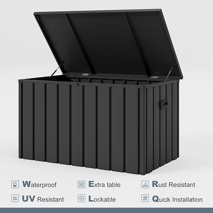 PURPLE LEAF Outdoor Deck Box 120 Gallon Waterproof Lockable Storage Box Container with Lid Deck Organization for Patio Cushions Side Table Pool Accessories Garden Tools, Gray-VerdiqueGarden