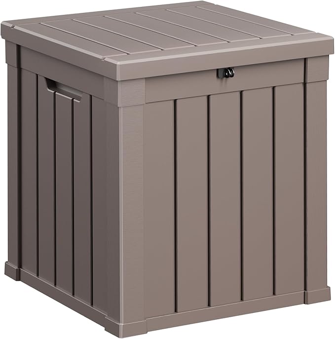 40 Gallon Resin Deck Box, Lockable Patio Outdoor Storage Box for Furniture, Garden Tools and Tools Storage, Waterproof Outside Storage Boxes - Grey-VerdiqueGarden