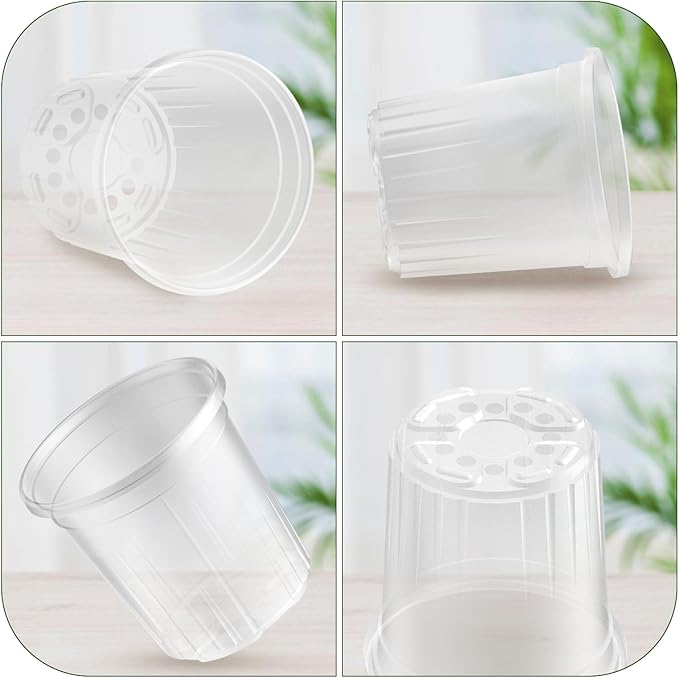 1 Gallon Reinforced Clear Nursery Pots with Drainage Hole, 30 Packs, 6.7 Inch Transparent Pots for Seedlings, Indoor/Outdoor Plants, Veggies, Flowers, and Professional Nursery Use-VerdiqueGarden