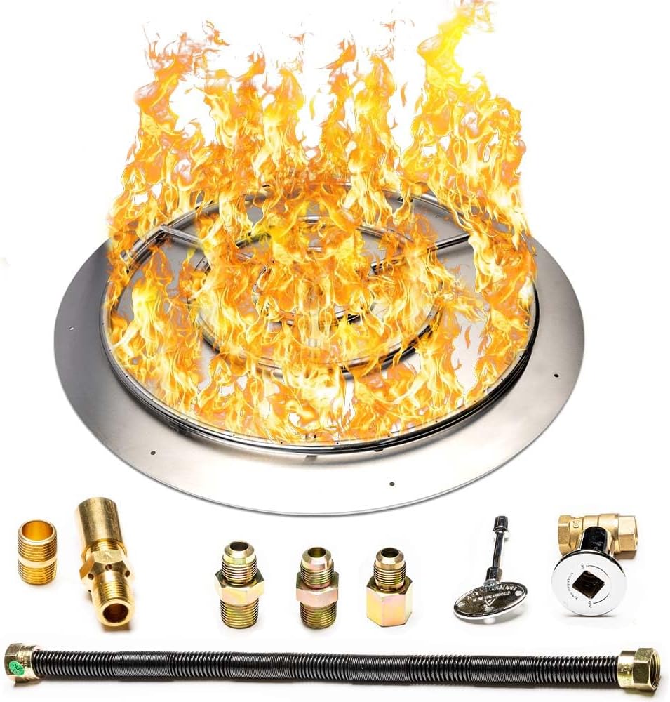 Fire Pit Burner Pan & Ring - Works with Liquid Propane - Stainless Steel Fire Pit Burner Kit 36-Inch Pan, 30-Inch Ring - 200,000 BTU Max-VerdiqueGarden