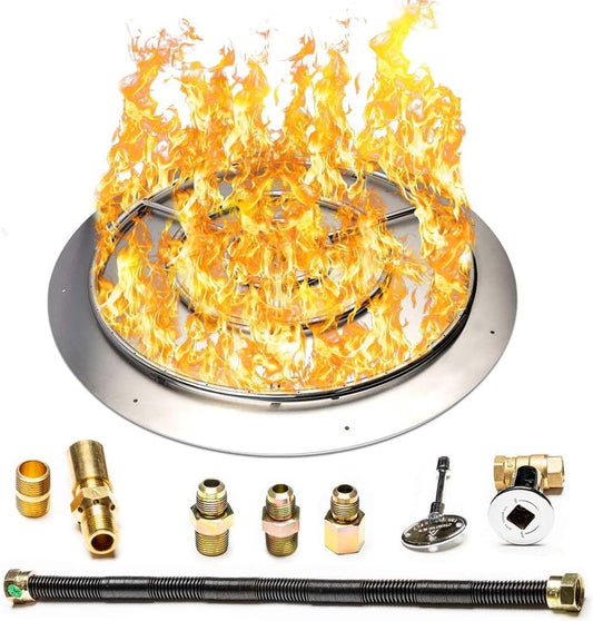 Fire Pit Burner Pan & Ring - Works with Liquid Propane - Stainless Steel Fire Pit Burner Kit 36-Inch Pan, 30-Inch Ring - 200,000 BTU Max-VerdiqueGarden