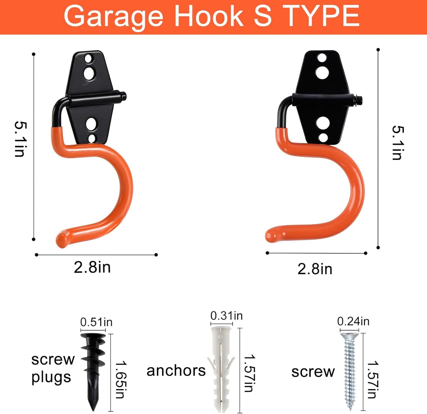 AOBEN Garage Hooks Heavy Duty, Steel Garage Storage Hooks, Utility Tool Hangers and Combinable Wall Mount Garage Hooks for Organizing Ladders, Bikes, Hoses, and More Equipment (Small J, 4 Pack)-VerdiqueGarden