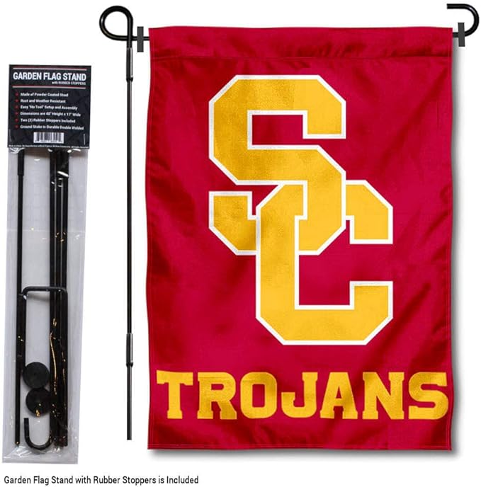 College Flags & Banners Co. USC Trojans SC Logo Garden Flag with Stand Holder-VerdiqueGarden