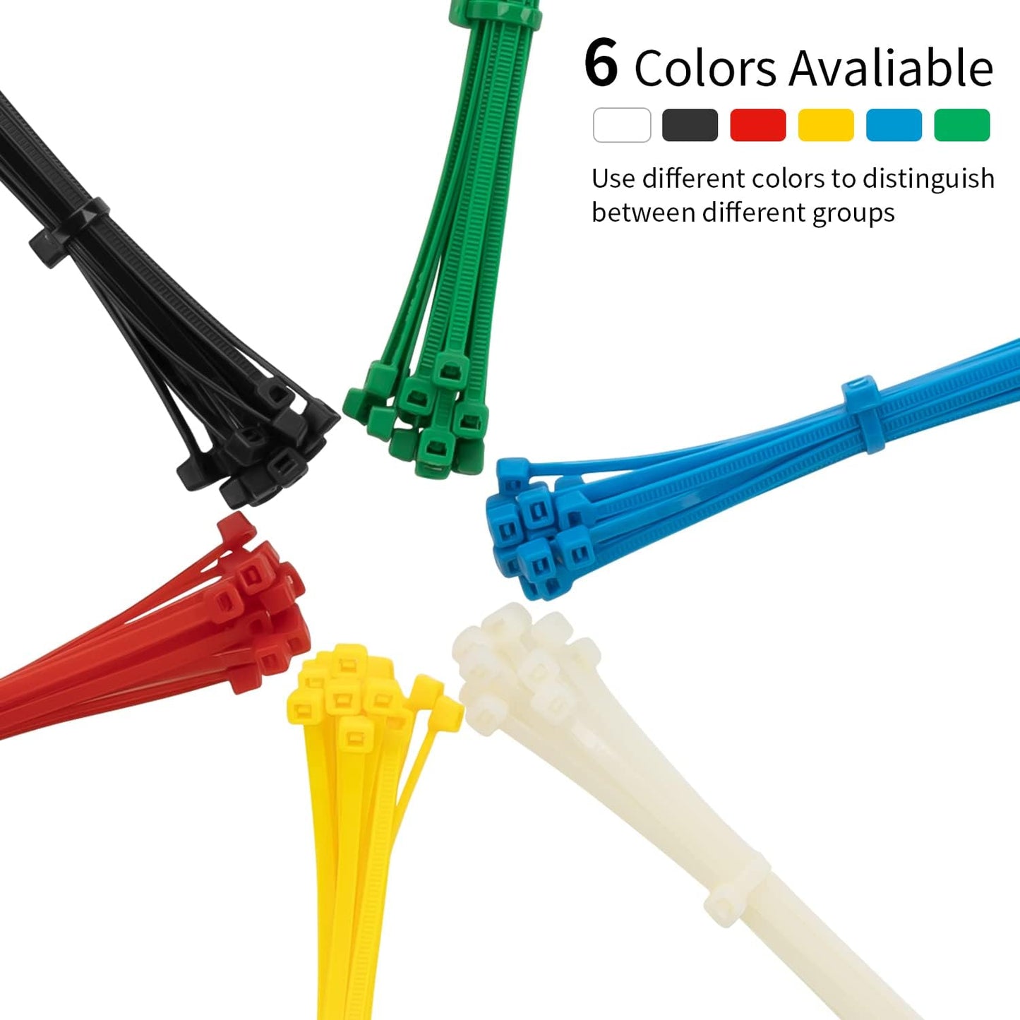 XINGO Cable Zip Ties (120 Pack), 40 Lbs Tensile Strength-Heavy Duty,Self-Locking Nylon Plastic Wire Ties in Assorted Sizes and Colors for indoor and outdoor(8 Inch, Colorful)-VerdiqueGarden