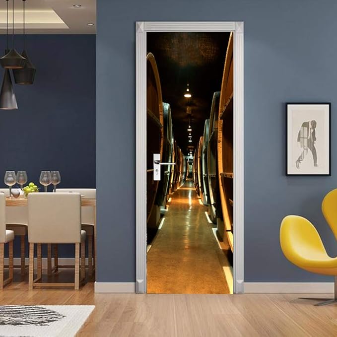 3D Door Stickers Murals Peel and Stick - Wine Cellar - Door Wallpaper Self-Adhesive Door Decals Removable PVC Waterproof Door Poster for Bedroom Living Room Door 37.4" x 78.7"-VerdiqueGarden