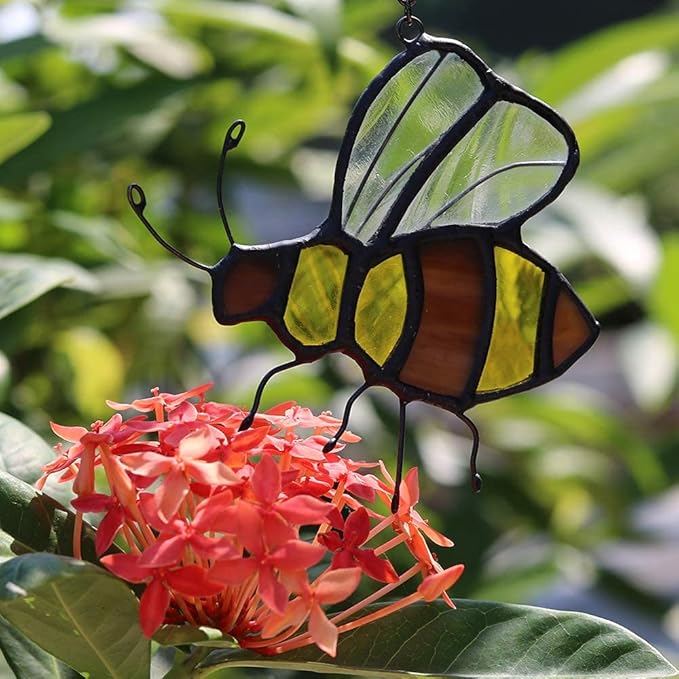 Bee Suncatcher Stained Glass Window Hangings Honey Bee Gifts for Women Gifts for Lover for Mom/Grandma Decorations Gifts/Birthday Gifts for Her-VerdiqueGarden