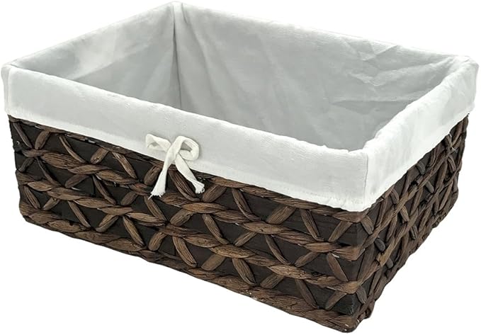 Basket of Rectangular Woven Seagrass Storage Bin with Handle,Kingwillow. (Wood&water hyacinth, Set of 3)-VerdiqueGarden