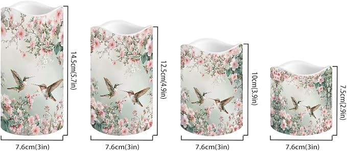 Ystardream Floral Hummingbird Flameless LED Candles Electric Candle Set with Remote Timer Color Changing Control Long Lasting for Table Centerpiece Home Indoor Decoration Pack of 4 Set-VerdiqueGarden