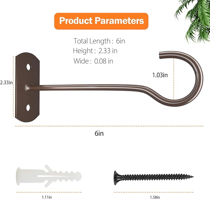 Hanging Plant Bracket 6inch 4Pack Metal Plant Hook Shepherds Hook Decorative Wall Plant Hanger for Hanging Lanterns Bird Feeder Flower Basket Home Decor Indoor & Outdoor Brown-VerdiqueGarden