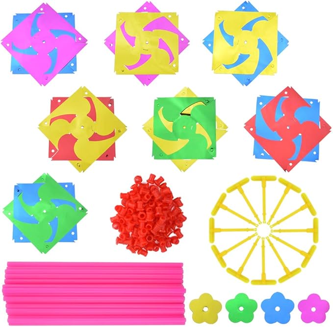 100pcs Plastic Rainbow Pinwheel,Windmill Party Pinwheels DIY Pinwheels Set for Kids Toy Garden Lawn Party Decor (100)-VerdiqueGarden