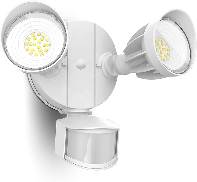 UME LED Security Light Motion Sensor Outdoor Lights, 27W 3000LM, 5000K, IP65 Waterproof, Dusk to Dawn, 2 Head Motion Detector Flood Light for Outside, Garage, Yard (White)-VerdiqueGarden