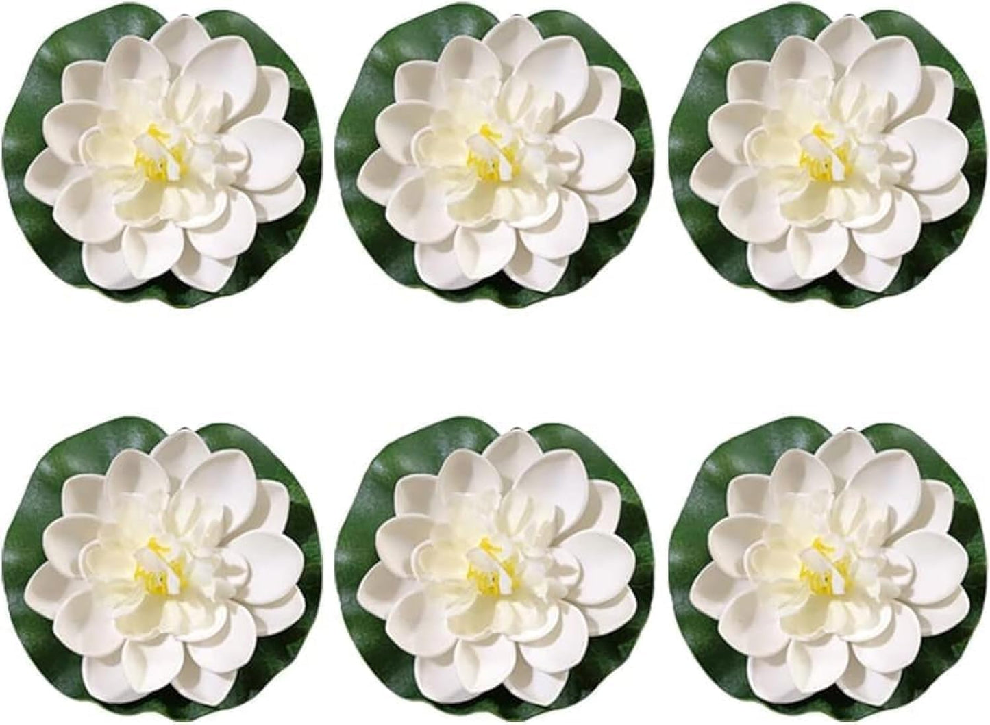 6 Pcs White Artificial Lotus Flowers Large Floating Lotus Faux Water Lily Flowers Fish Pond Artificial Plants with Artificial Lily Pads, Artificial Plants, Lotus Flower, Decorations-VerdiqueGarden