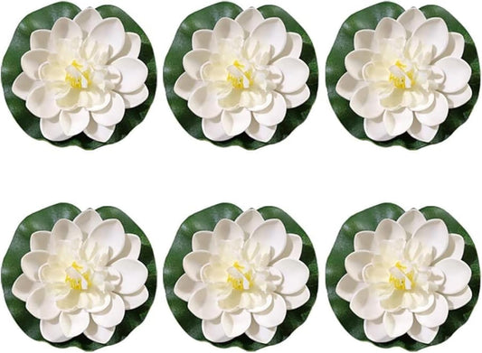 6 Pcs White Artificial Lotus Flowers Large Floating Lotus Faux Water Lily Flowers Fish Pond Artificial Plants with Artificial Lily Pads, Artificial Plants, Lotus Flower, Decorations-VerdiqueGarden