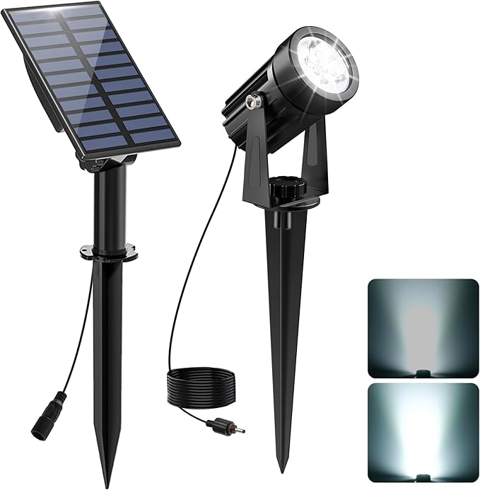 Solar Spot Lights Outdoor, Solar Landscape Spotlights IP65 Waterproof 9.8ft Cable,Auto On/Off Outdoor Wall Lights for Garden Yard Driveway Porch Walkway Pool (6000K White)-VerdiqueGarden