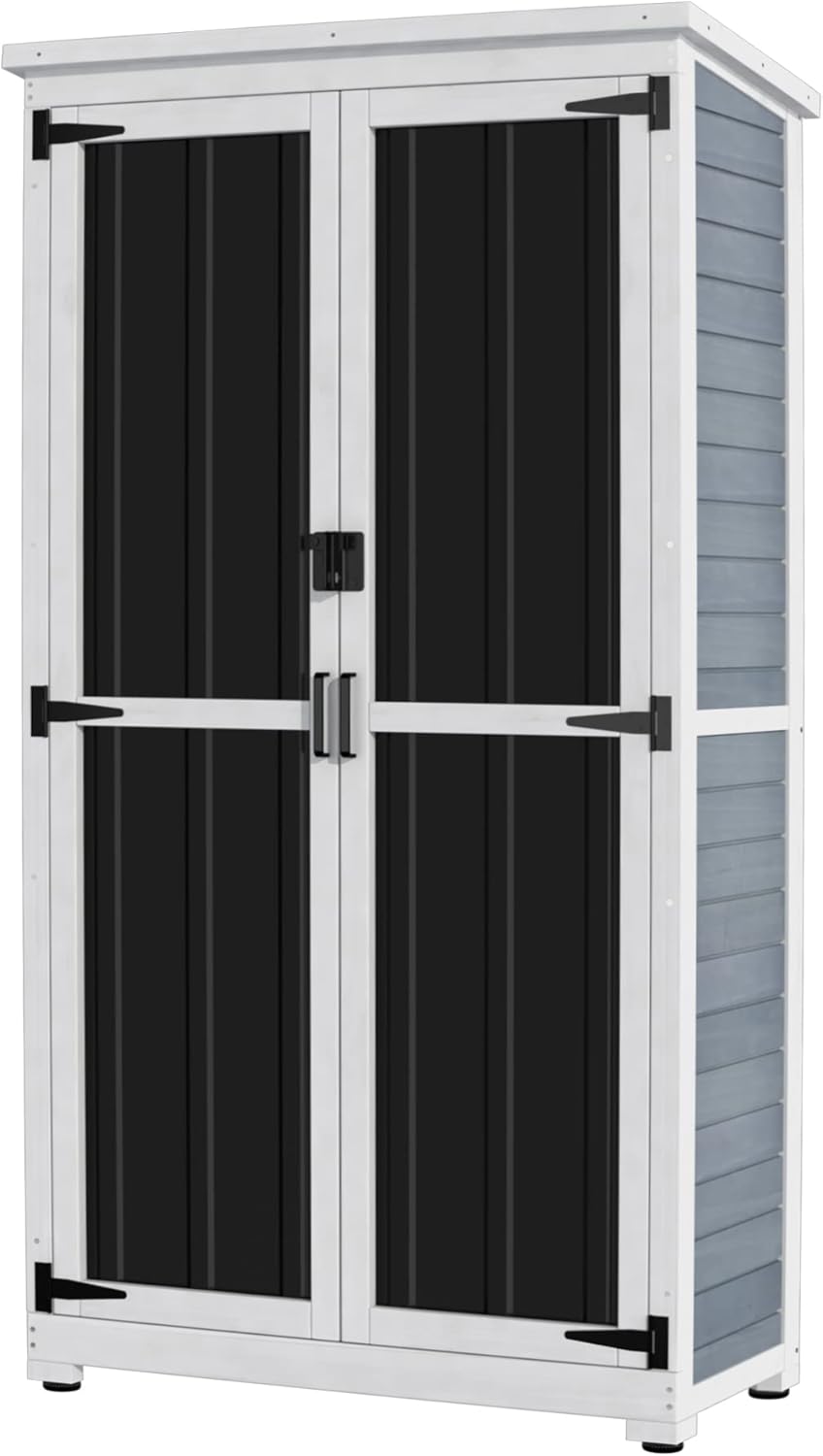 GDLF Outdoor Storage Cabinet Wood & Metal Garden Shed with Waterproof Roof and Sturdy Lockable Doors 66"-VerdiqueGarden