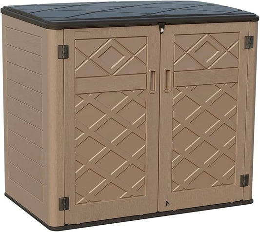 KINYING Larger Outdoor Storage Shed Weather Resistance, Resin Sheds & Outdoor Storage for Garden, Patios, Backyards, 48 Cu.Ft Tool Shed for Garbage Cans, Lawn Mower, Garden Tools,Brown-VerdiqueGarden