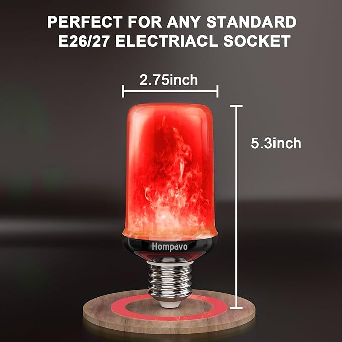 Hompavo 【Upgraded LED Flame Light Bulbs, 4-Mode Flickering Light Bulbs with Upside Down Effect, E26/E27 Flame Bulb for Halloween Christmas Party Indoor and Outdoor Home Decoration - 2 Red-VerdiqueGarden