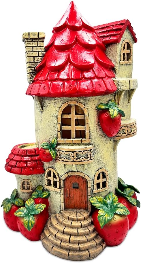 Spring & Summer-Themed Garden Statues – Adorable Outdoor Decor for Lawn, Patio & Porch (Solar Powered Strawberry Fairy Home Garden Statue, 10" Unique Spring Decoration)-VerdiqueGarden