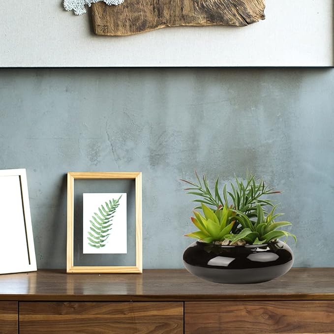 Hollyone Large Artificial Succulents Plants Faux Succulents in Pots Fake Succulent Potted Plants with Black Ceramic Pot for Home Decor Office Desk Bathroom Living Room Indoor & Outdoor Decorations-VerdiqueGarden