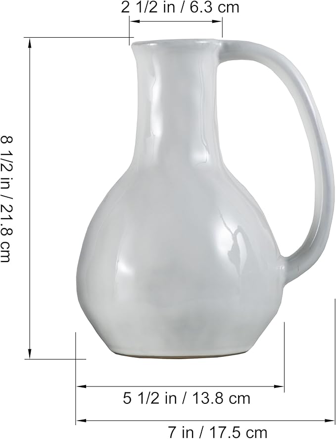 White Ceramic Vase with Big Handles, Modern Farmhouse Decor, Rustic Pottery for Flowers, Decorative Terracotta Centerpiece for Dining Table-VerdiqueGarden