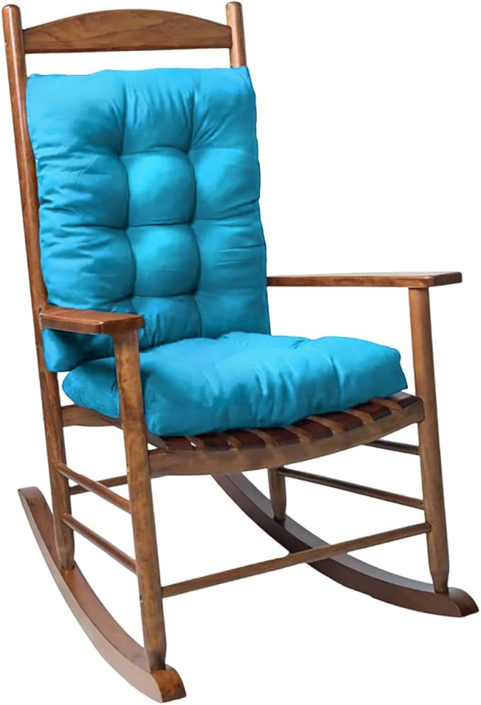 1 Pack Patio Chair Cushion, Rocking Chair Cushion with Ties Overstuffed Seat Back Cushion Pad for Outdoor Indoor Use, Blue-VerdiqueGarden