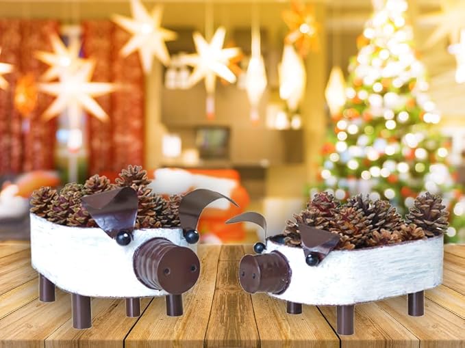 Galvanized Metal White Washed Farmhouse Pig Tray Distressed Pig Tabletop Centerpiece Décor Set of 2-VerdiqueGarden