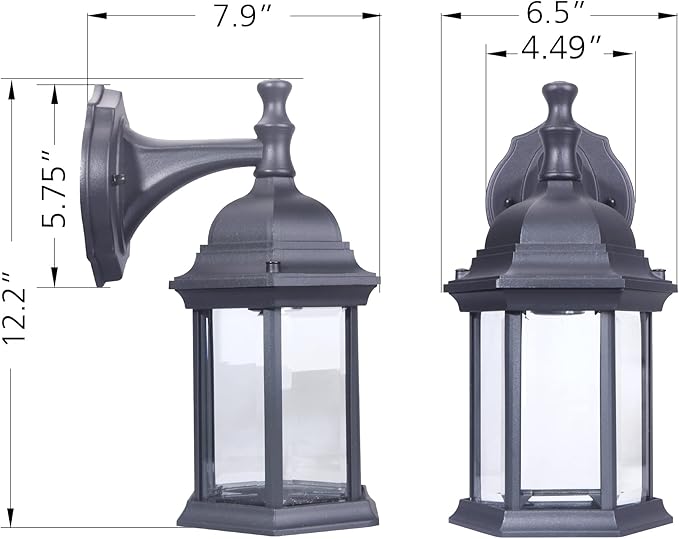 LIT-PaTH Outdoor Wall Lantern, Wall Sconce as Porch Lighting Fixture, E26 Medium Base Max 60W, Aluminum Housing Plus Glass, Matte Black Finish, 1-Pack-VerdiqueGarden