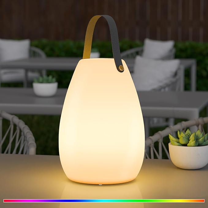 uuffoo Portable Outdoor Table Lamp, Dimmable Cordless Lamp with Remote and 7 RGB Colors IP44 Waterproof Hanging Lamp Indoor/Outdoor Night Lamp Lantern for Bedroom Garden Dining Camping-VerdiqueGarden