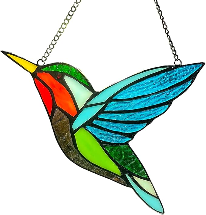Hummingbird Stained Glass Window Hangings, Birds Stained Glass Decorations,Bird Suncatcher for Window Decor Hummingbird Gifts for Mom,Bird Lovers-VerdiqueGarden