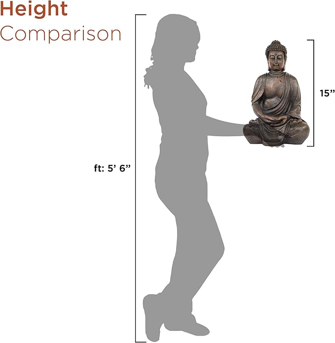 Alpine Corporation 15" Tall Indoor/Outdoor Meditating Buddha Statuary Décor-VerdiqueGarden