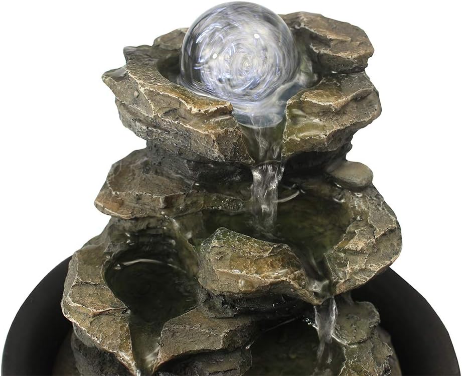 Spinning Orb Rock Cascading Tabletop Fountain, Zen Meditation Indoor Waterfall Feature with LED Light for Home Office Bedroom Relaxation-VerdiqueGarden