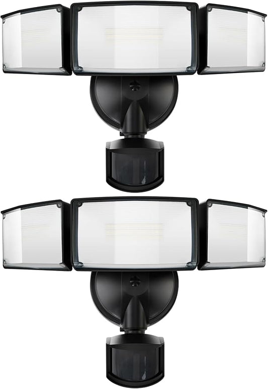 UME 2 Pack 5500LM LED Security Lights Motion Sensor Light Outdoor, 49W, 5000K Daylight, IP65 Waterproof, Dusk to Dawn, 3 Head Motion Detected Flood Light for Garage, Yard, Porch (Black)-VerdiqueGarden