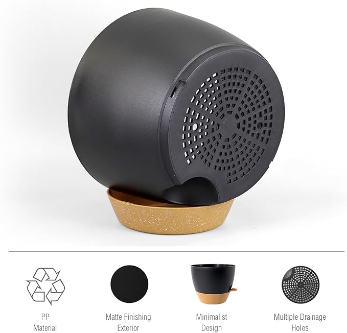 12 inch Large Self Watering Pots, Plant Pots with Mesh Drainage Holes for Indoor Outdoor Plants, Plastic Planters with Deep Reservoir for Garden House Flower Plants, Black with Brown-VerdiqueGarden