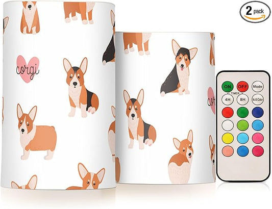 Vdsrup Flameless Candles Set of 2 Funny Welsh Corgi LED Candles with Timer Battery Operated Dog Candle Lights Flickering with Remote for Home Bedroom Decor-VerdiqueGarden