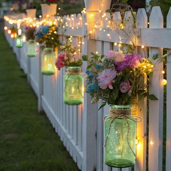 Vintage Glass Flower Vase，12 Pack Green Farmhouse Glass Centerpiece Vases Mason Jars for Weddings, Parties & Home Decor Bulk (12, Green)-VerdiqueGarden