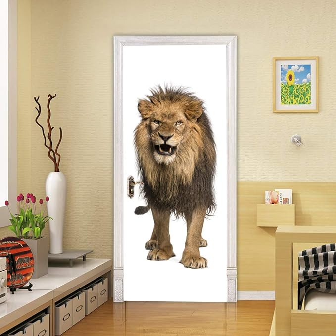 3D Peel and Stick Murals - Lion - Wallpaper Self-Adhesive Decals - Removable PVC Waterproof Door Poster for Bedroom Living Room Decoration - 37.4 x 84.6 inch-VerdiqueGarden