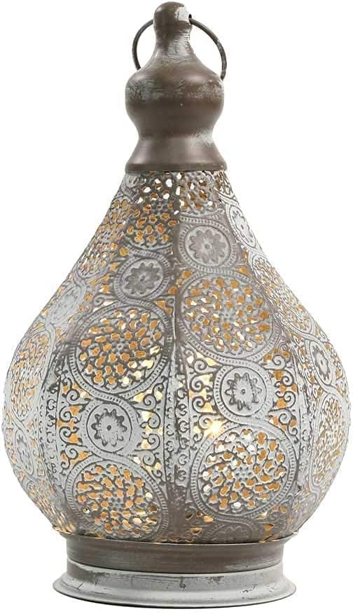 JHY DESIGN Moroccan Style Vintage Lantern Metal Table Lamp Battery Powered 11.5" Tall Cordless Lamp Desk Lamp with Edison Bulb for Living Room Bedroom Weddings Parties Garden Lounge Outdoor Indoor-VerdiqueGarden