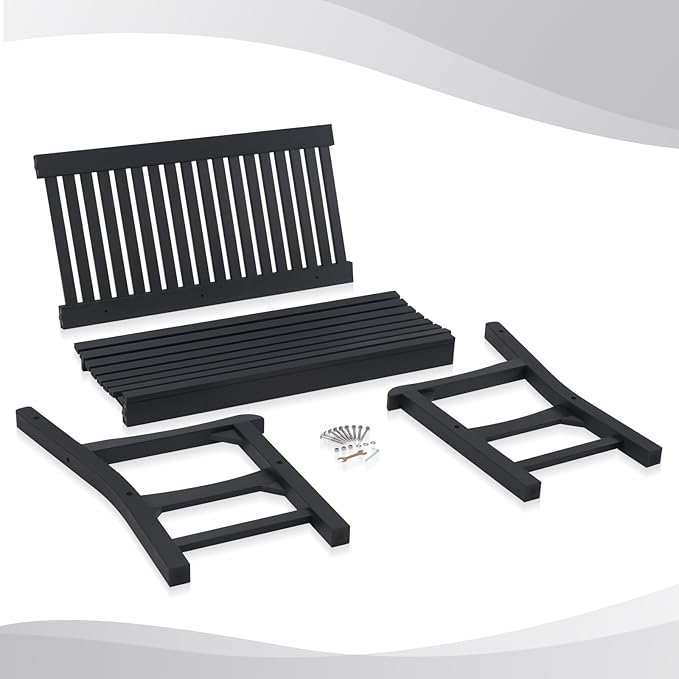 Psilvam Garden Bench, 2-Person Poly Lumber Patio Bench, All-Weather Outdoor Bench That Never Rot, Memorial Bench, Suit for Garden, Porch and Park (Black)-VerdiqueGarden