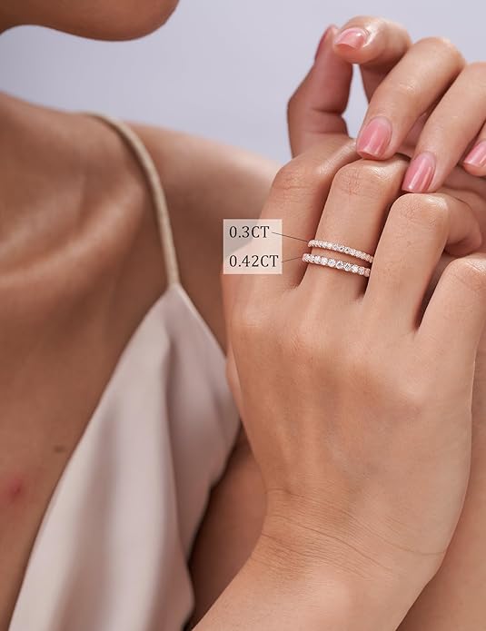 IMOLOVE Moissanite Wedding Band Wedding Rings for Women 925 Sterling Silver Rings with 18K White Gold Plated Eternity Stackable Engagement Ring Anniversary Band Size 3-12