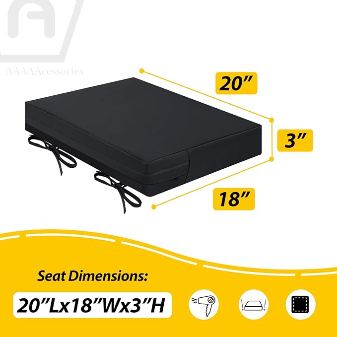 AAAAAcessories Outdoor Seat Cushions for Chairs, Waterproof, Fade-Resistant Patio Furniture Replacement Cushions, 20" x 18" x 3", Set of 2, Black-VerdiqueGarden