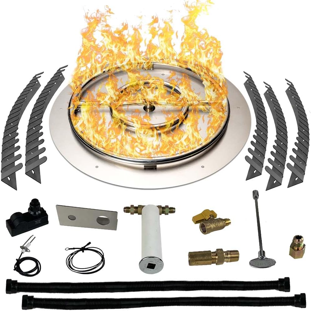 Stainless Steel Fire Pit Burner Pan & Ring Pro Kit for Liquid Propane, 30-Inch Pan, 24-Inch Ring, 150,000 BTU Max-VerdiqueGarden