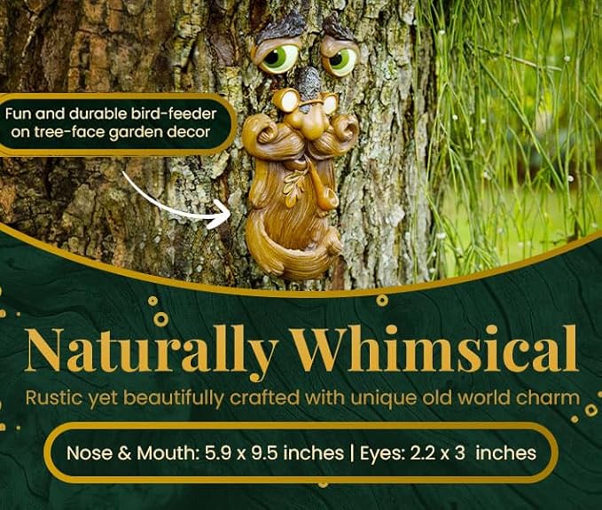 Tree Faces Decor Outdoor – Tree Hugger Yard Art Garden Decoration – Unique Bird Feeders for Outdoors and Indoors – Old Man Tree Art Brown-VerdiqueGarden