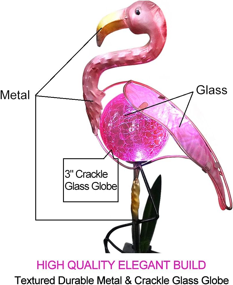 Bright Zeal 14" Big Metal Outdoor Solar Lights Waterproof Flamingo Garden LED Stake Light - Solar Pink Flamingos Yard Ornaments - Stake Lights Yard Decor Metal Yard Art-VerdiqueGarden